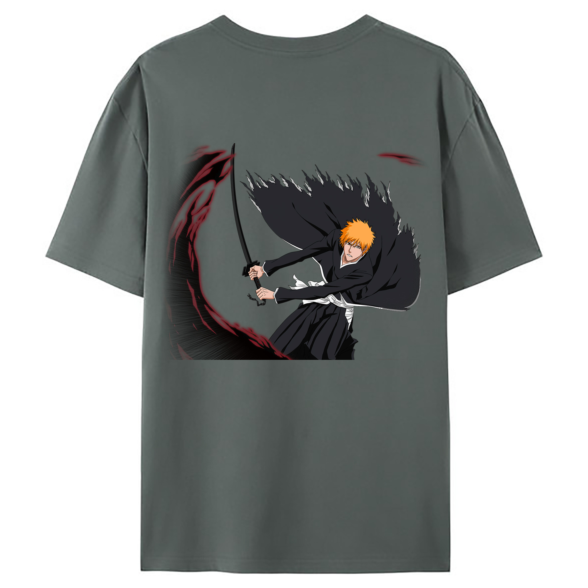 （画像用） ブリーチ 黒崎一護（くろさき いちご）BLEACH Kurosaki Ichigo 綿100％ メンズ半袖Tシャツ（バックプリント） 通気性